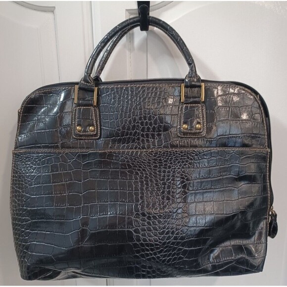 WORTHINGTON FAUX LEATHER BLACK ALLIGATOR TOTE BAG LARGE PURSE - Picture 1 of 15